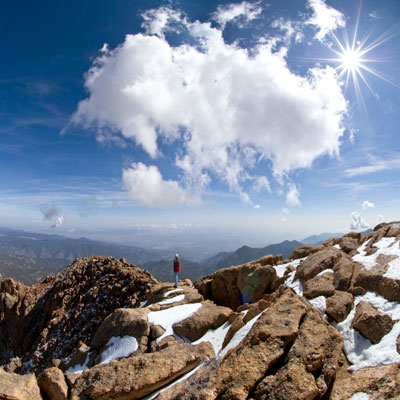 Man Hiking Near Summit of Pikes Peak