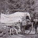 Wagon canvas marked with Pikes Peak or Bust