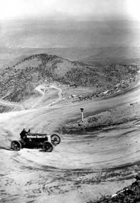 Early hillclimb racer, circa 1920s, Courtesy of Pikes Peak Library Special Collections