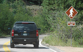 Bigfoot Crossing Sign on the Pikes Peak Highway.